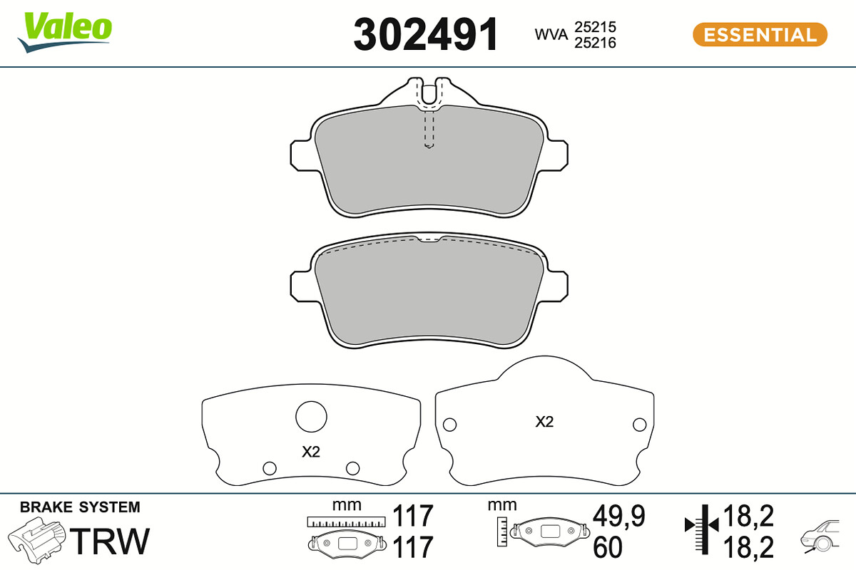 Jeu de 4 plaquettes de frein VALEO ref. 302491